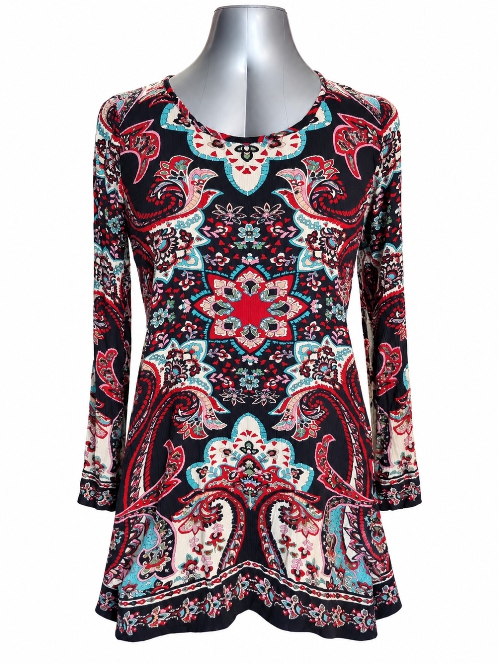 Altar'd State Paisley Open Back Long Sleeve Mini Dress Large EUC